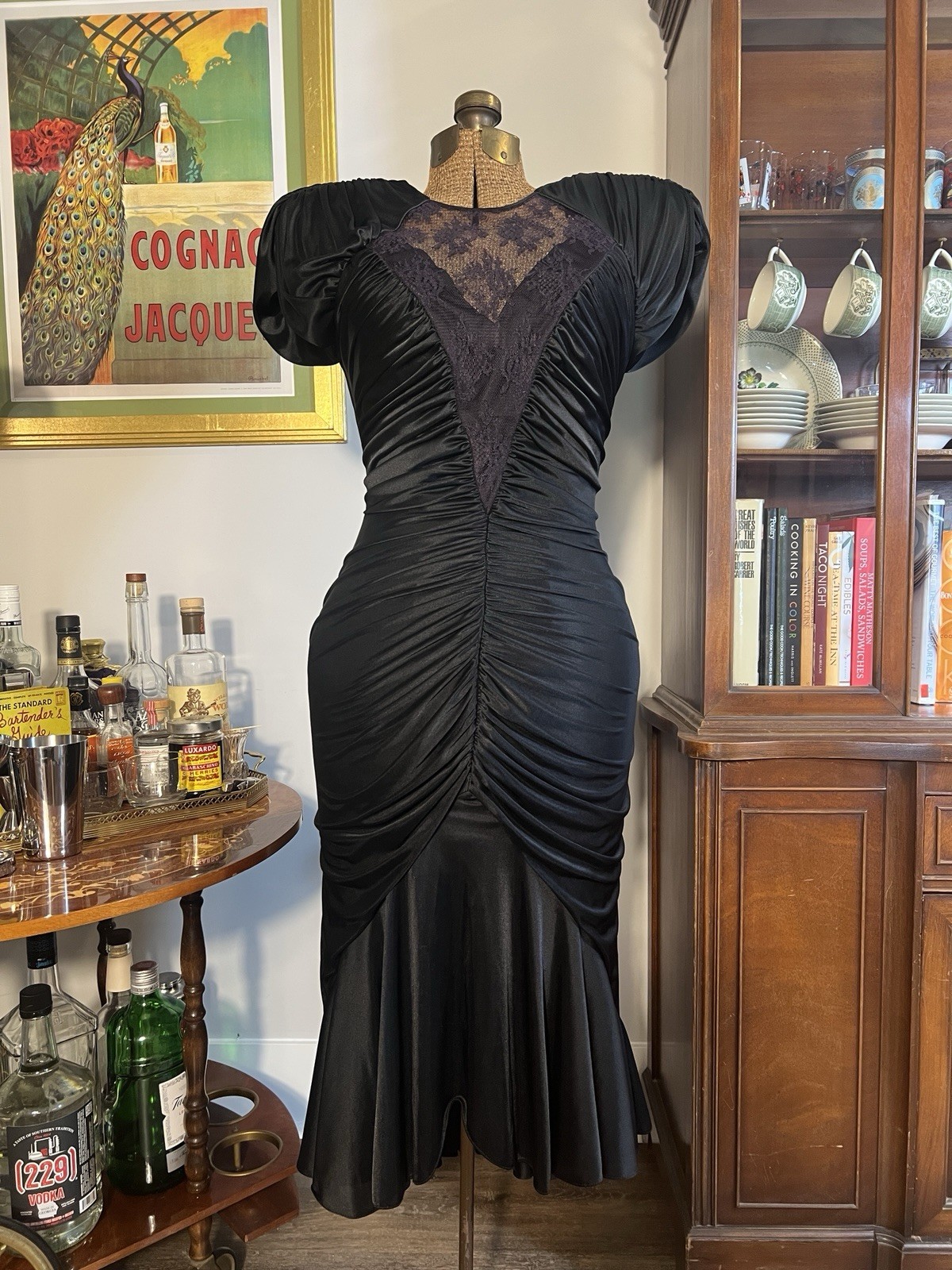 Vintage 1980s Black Hollywood Bombshell Mermaid Dress