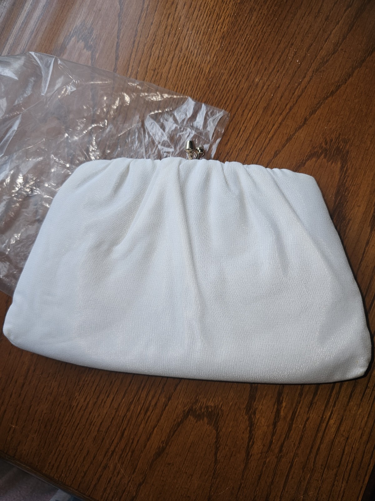 Vintage White Ruched Cocktail Bag Kiss Lock Gold Frame Bridal Coquette Purse