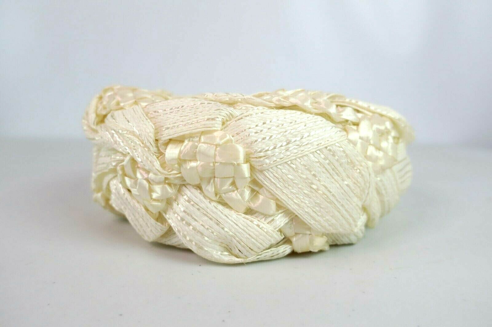 30s 40s VTG rattan Pinehurst Italy pillbox fascinator Ivory Hat cloche 22 1/2