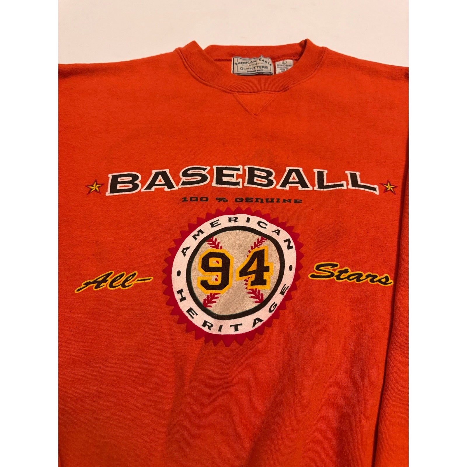 Vtg Y2K American Eagle Outfitters Orange Baseball Crewneck Sweatshirt Size L