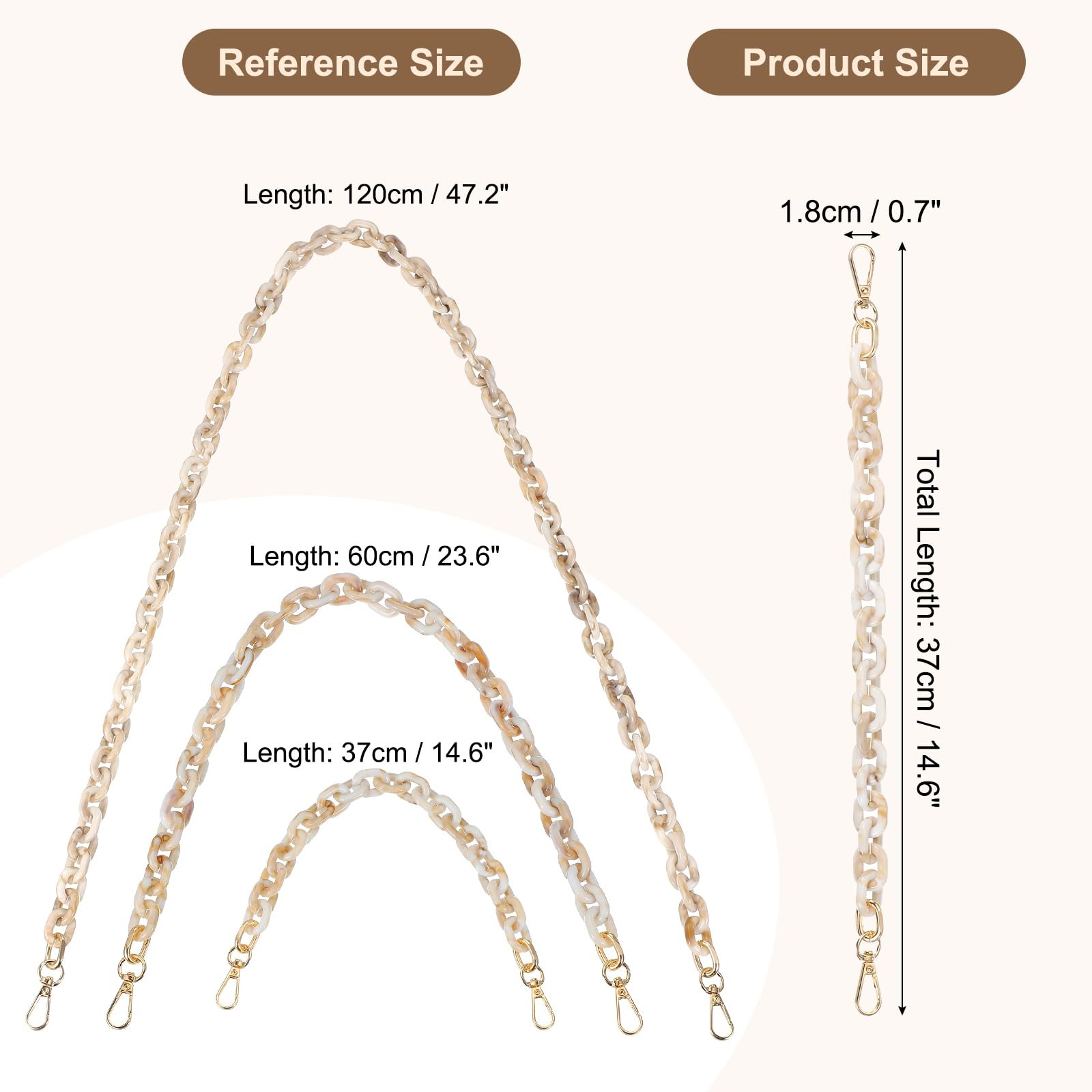 PATIKIL Acrylic Purse Strap, 15 Inch Chain 15″, White/Brown