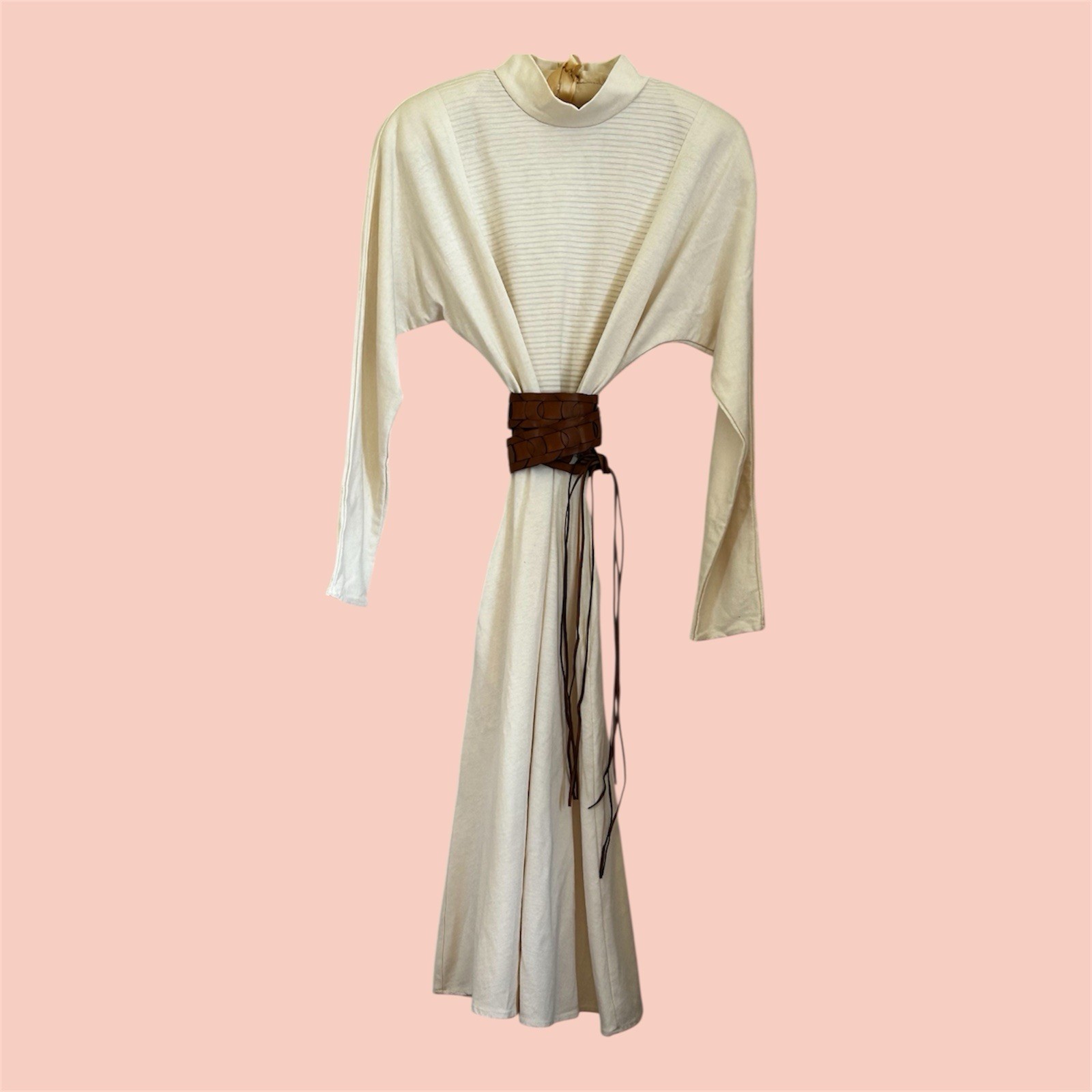 1980s Vintage Charleston Rags Knit Mock Neck Dolman Midi Dress USA M/L Pockets