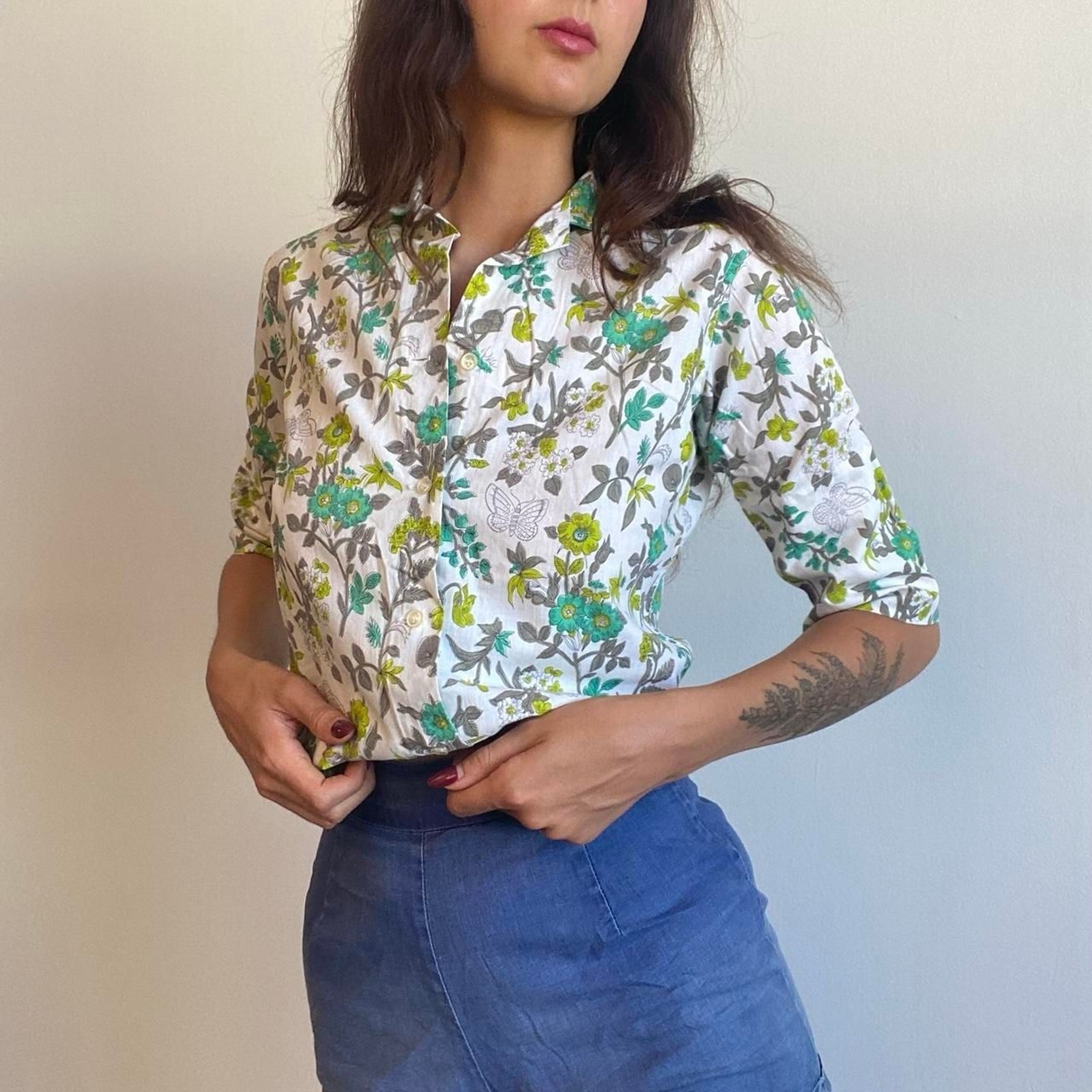 1950s floral butterfly cotton top