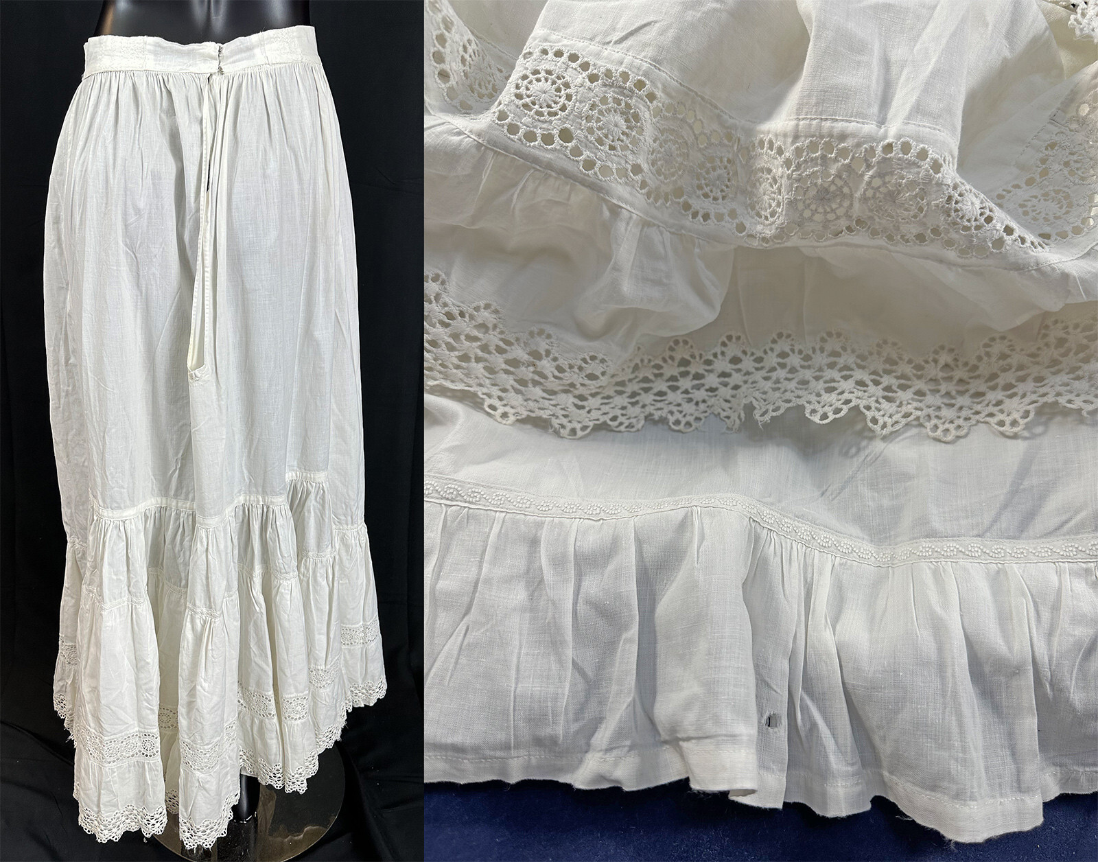 Victorian Whitework Broderie Anglaise Embroidery Eyelet Cutwork Petticoat Skirt