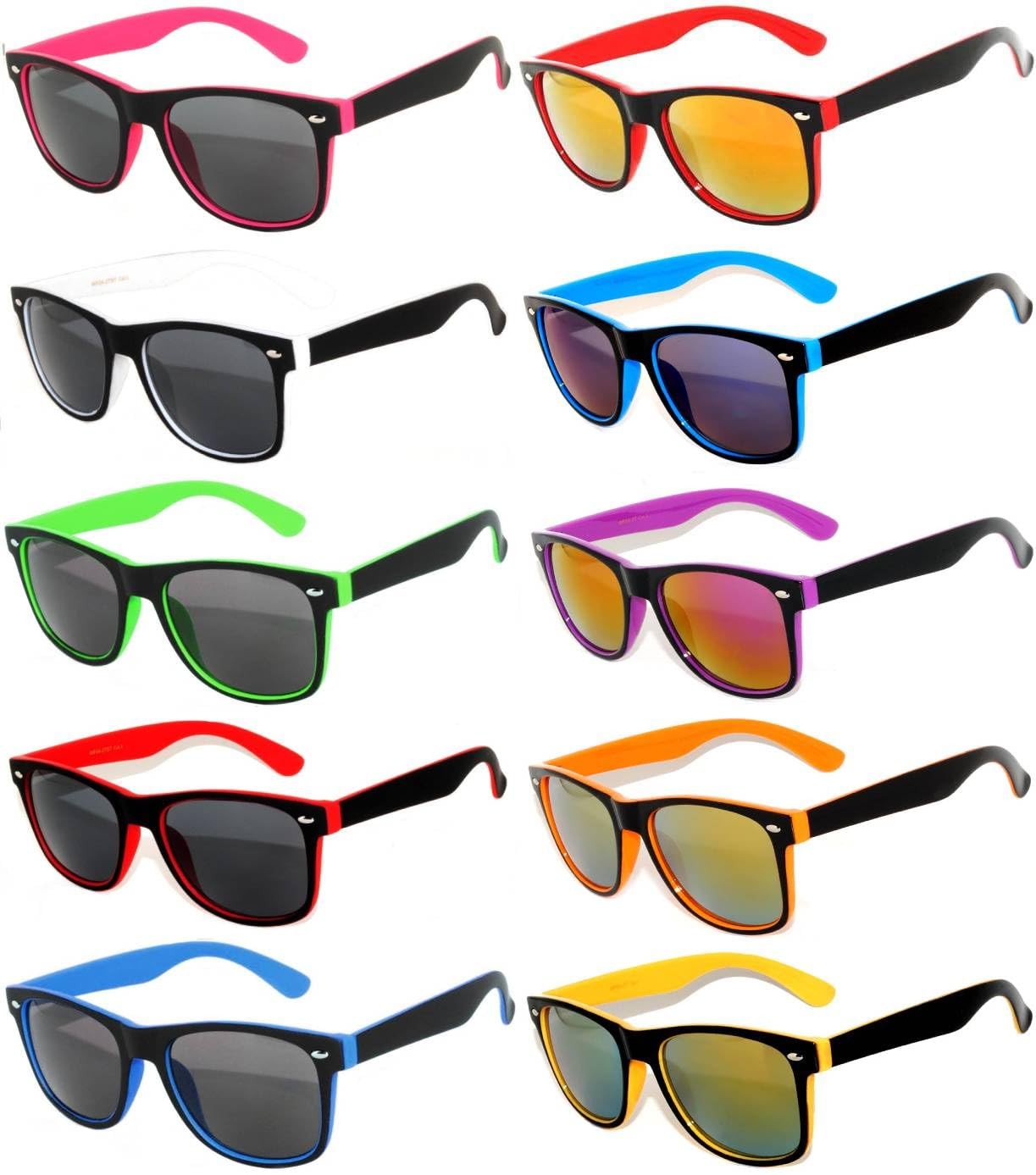 Vintage Two Tone Sunglasses Smoke Lens Retro Stylish UV 145mm, 10 Pack Mix