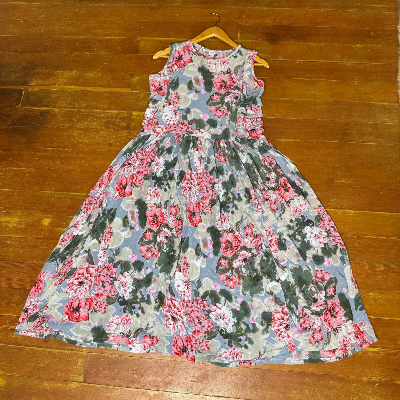 Vintage Lavender Floral Midi Shift Dress Indie Fairy Grunge 90s M
