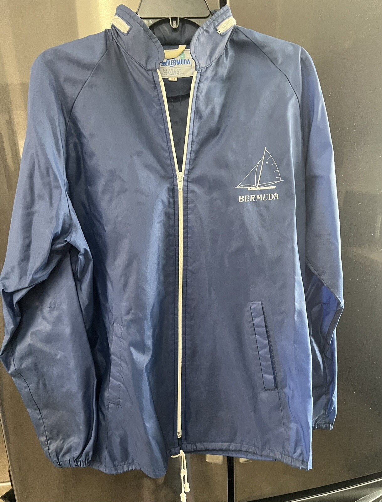 Vintage Bermuda Rider Jacket Nylon Waterproof Full Zip Hooded Blue Med OR Tan Sm