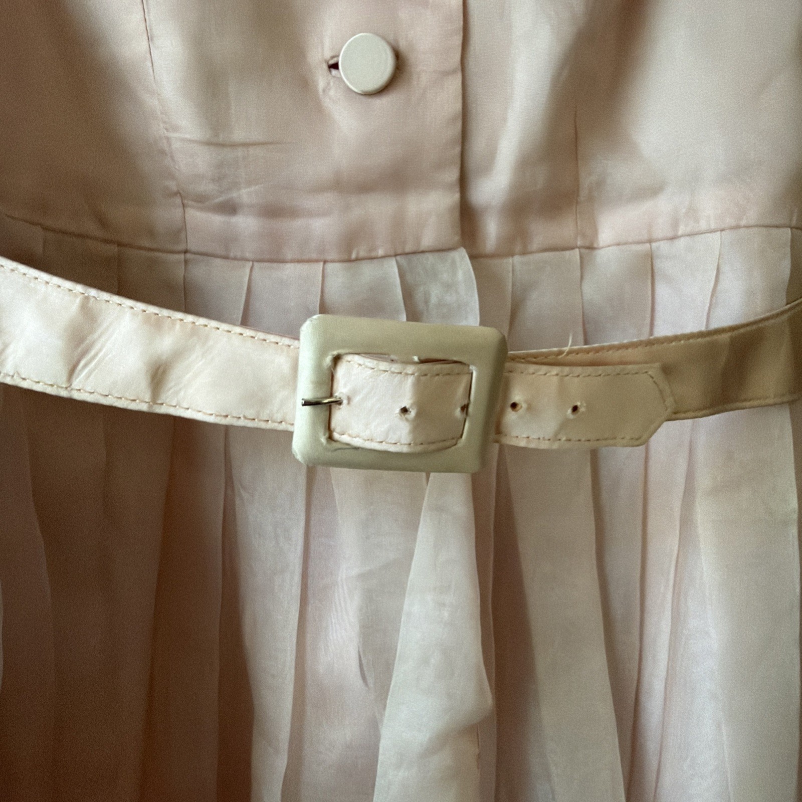 Vintage 1950s Elinor Gay Pink Chiffon Organza Button Up Belted Party Dress