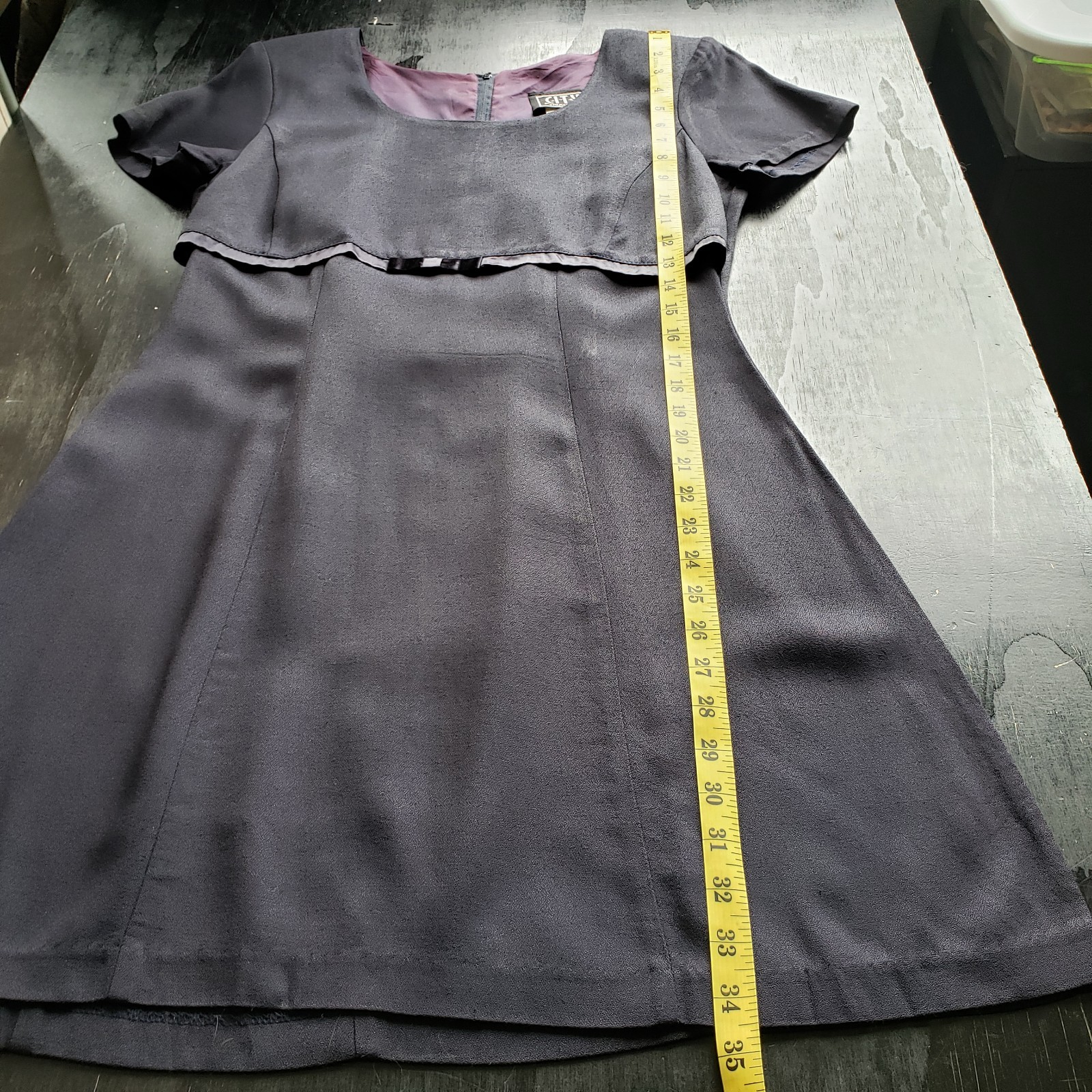 Vintage Black Skater Dress S Tie Back Cinch Waist Bow Cute Goth Lolita Preppy