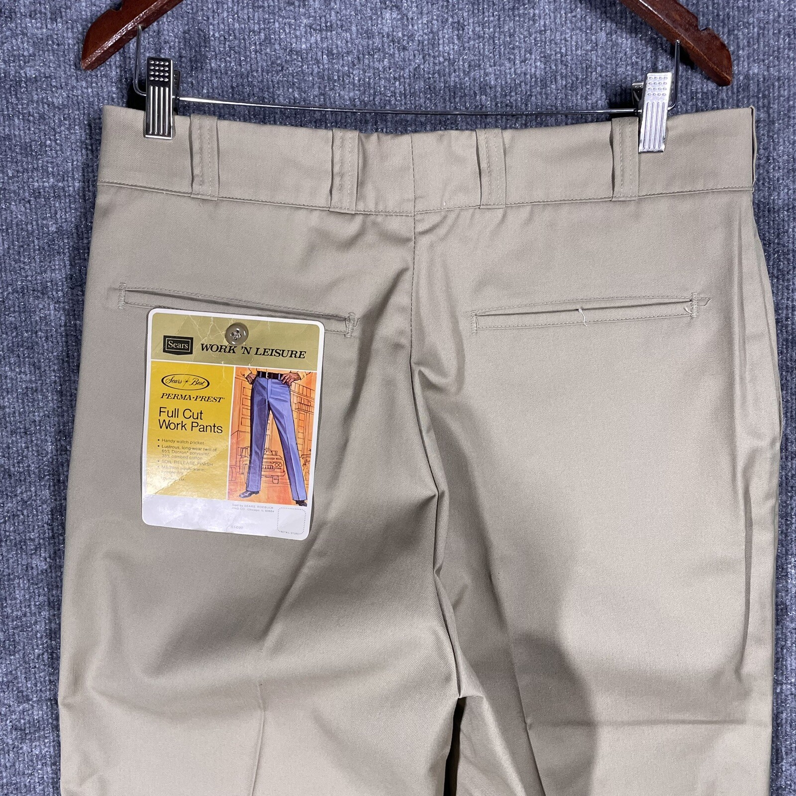 NOS VINTAGE 70s Sears Work Leisure Pants Regular Perma-Prest 33×28 Beige Khaki