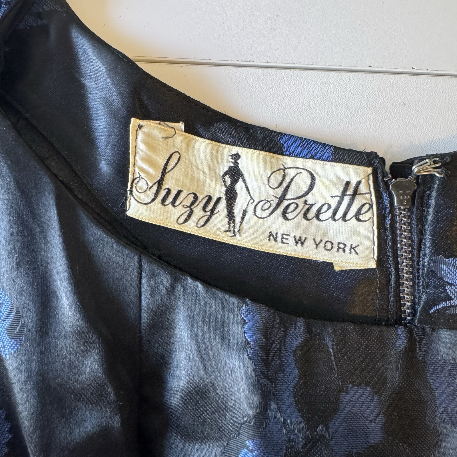 Gorgeous 1950s Vintage Suzy Perette Fit And Flare Black And Blue Party Dress