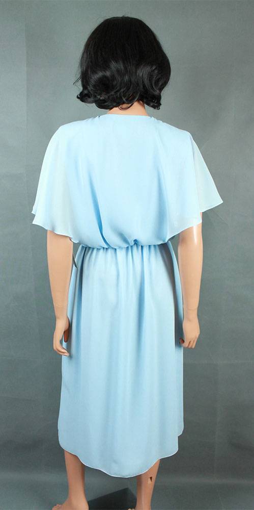 NOS Vintage 80s Secretary Dress Sz M Light Blue Semi Sheer Crepe Deadstock NWT