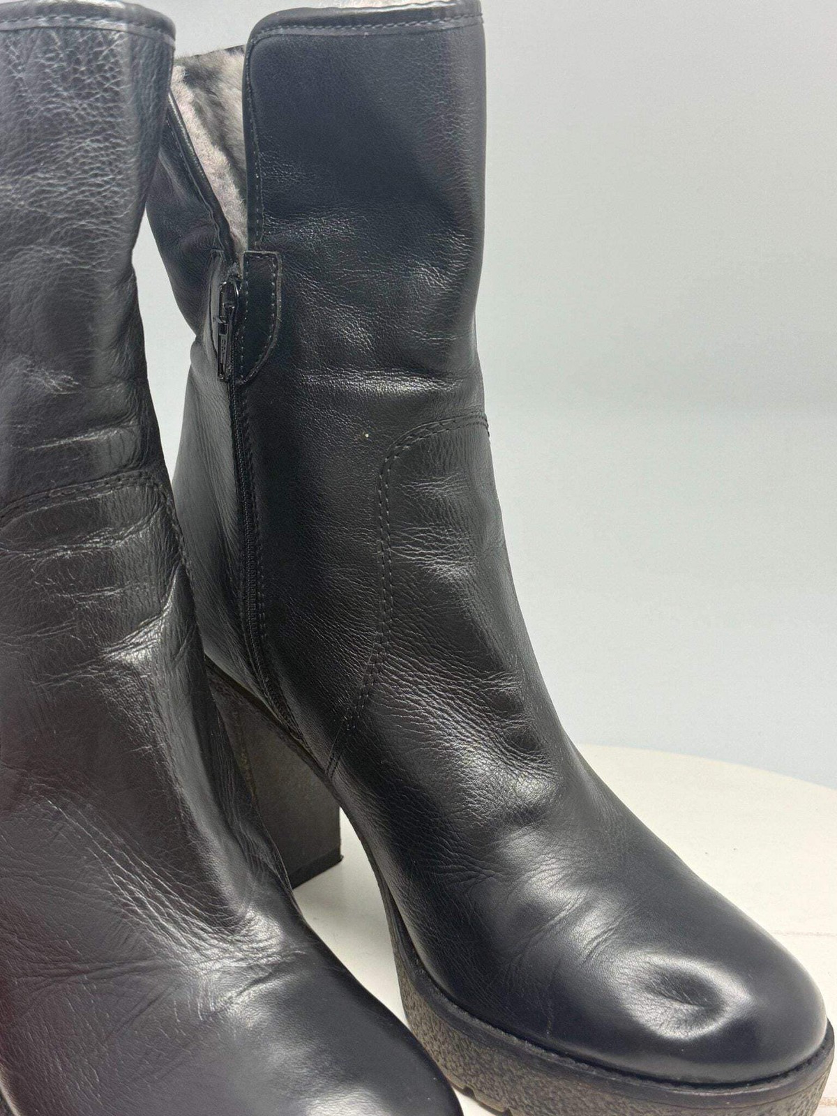 Vintage black leather boots, real high heel, lined, retro 90s, size 41 EU