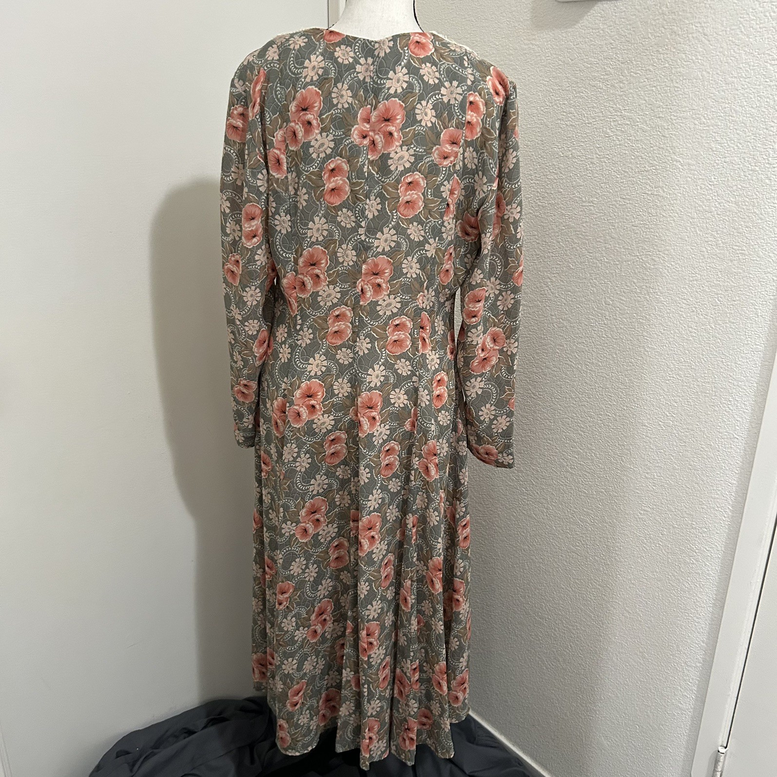 Vintage Leslie Fay Midi Dress Sz6 Floral Cottagecore Secret Garden Chiffon Scarf