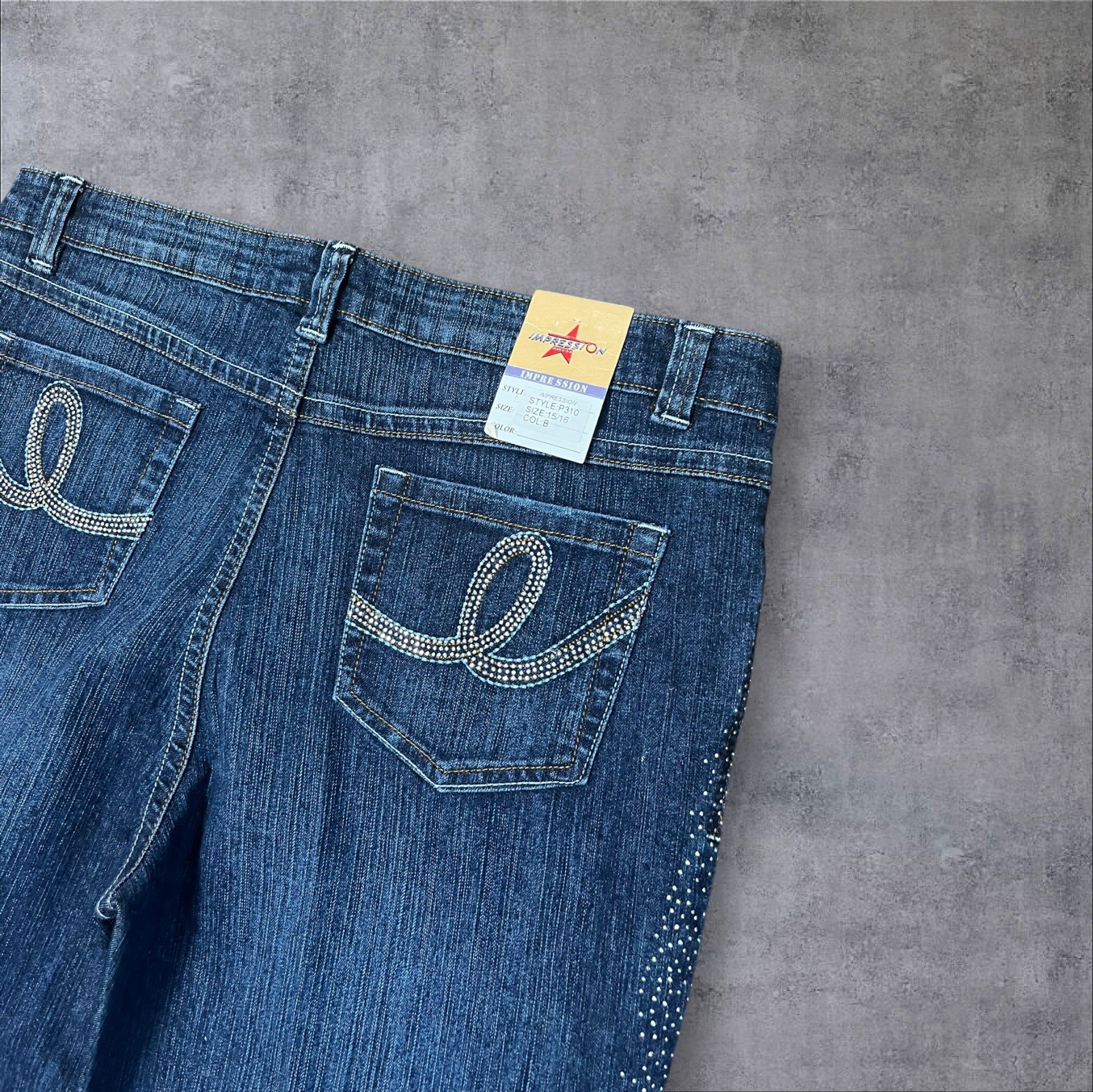 Deadstock NWT Vintage 2000s y2k Impressions Sz 15/16 Mid Rise Dark Wash Jeans