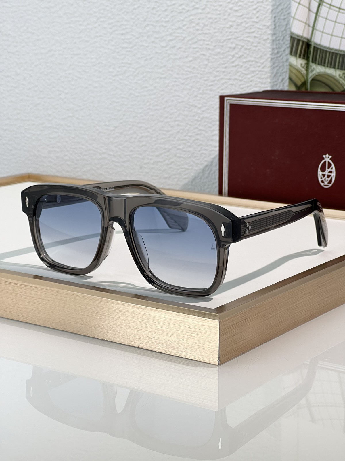 Unisex YVES JMM Square Sunglasses Clear Frame Gray Lenses JMM