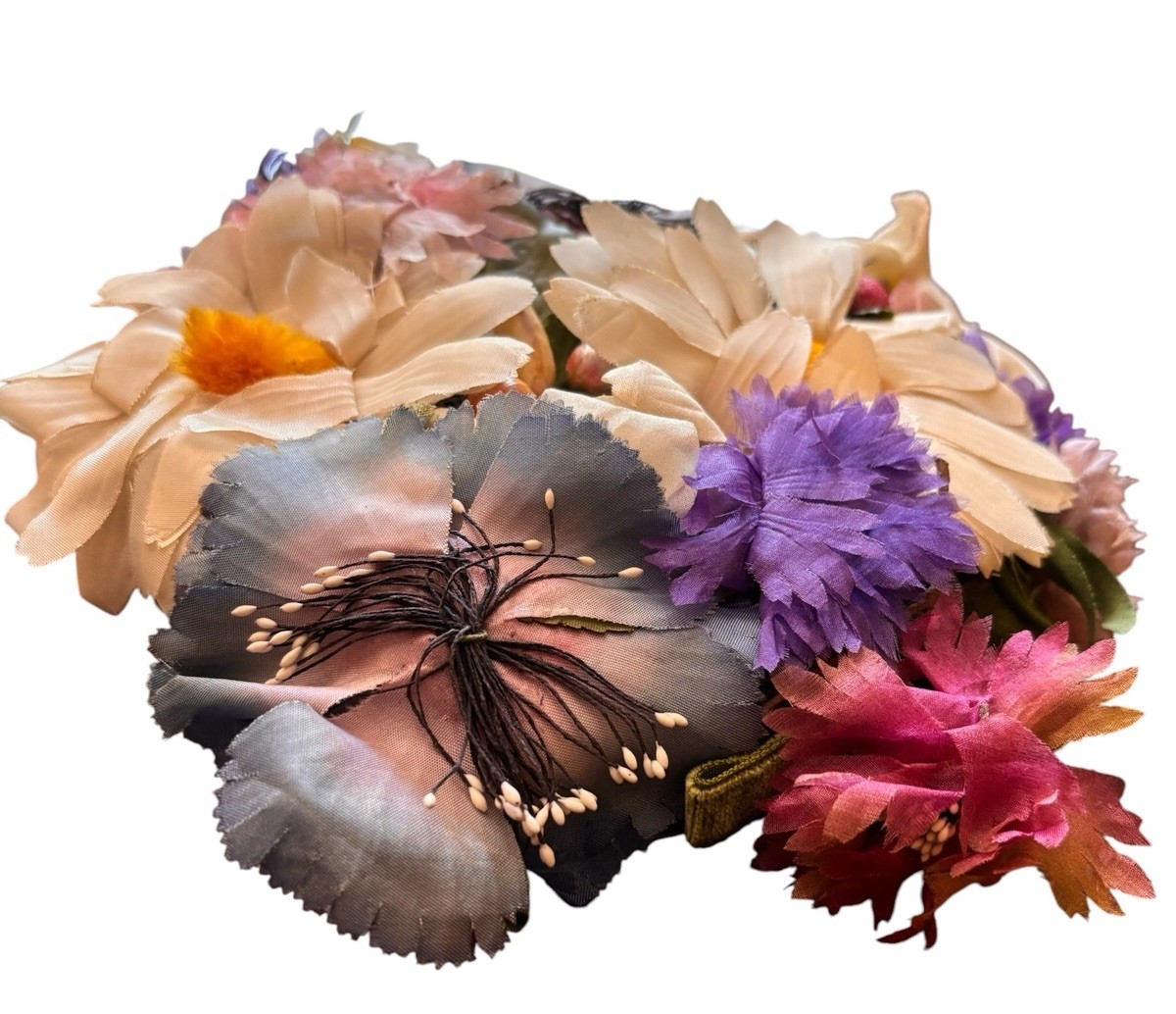 Vtg 1960’s 70’s Hat For Bonwit Teller Pillbox Fascinator Hat Floral Daisies