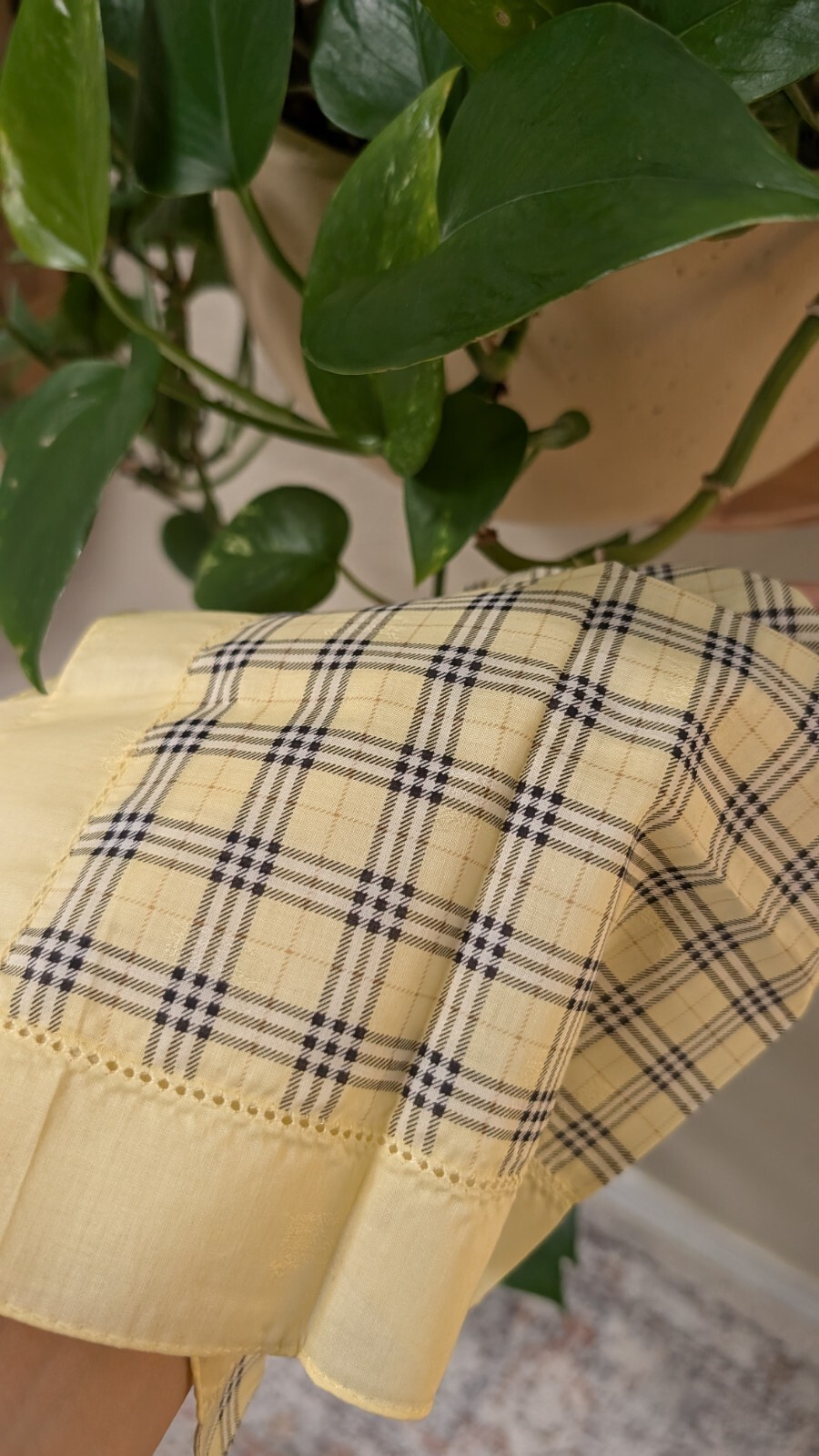 Burberry Vintage Cotton Handkerchief Check Yellow Blue 19 x 19 inches