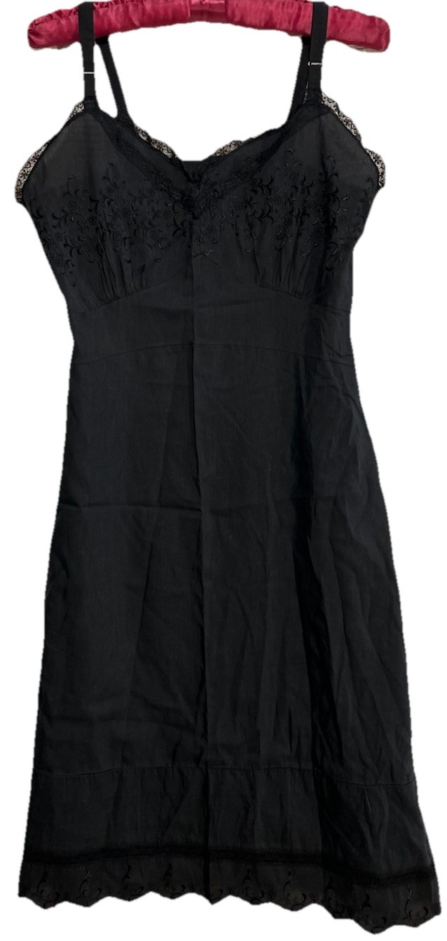 Carol Brent Full Slip S Black Cotton Poly Lace Trim Vintage Rockabilly Lingerie