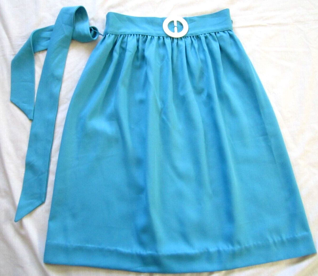 Vintage Blue Polyester Cotton Gathered Skirt 26″ waist + Belt Retro Hippie 1970s