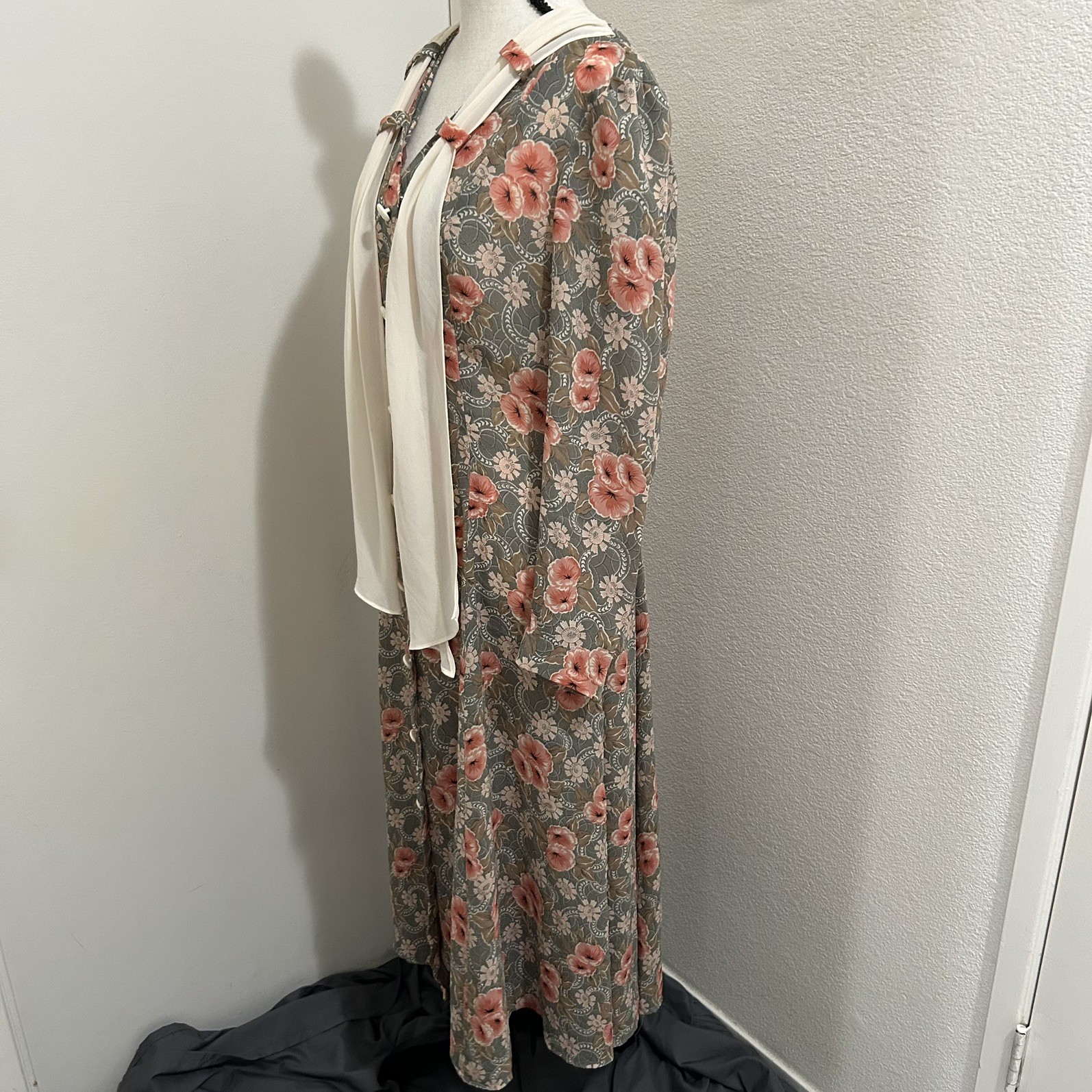 Vintage Leslie Fay Midi Dress Sz6 Floral Cottagecore Secret Garden Chiffon Scarf