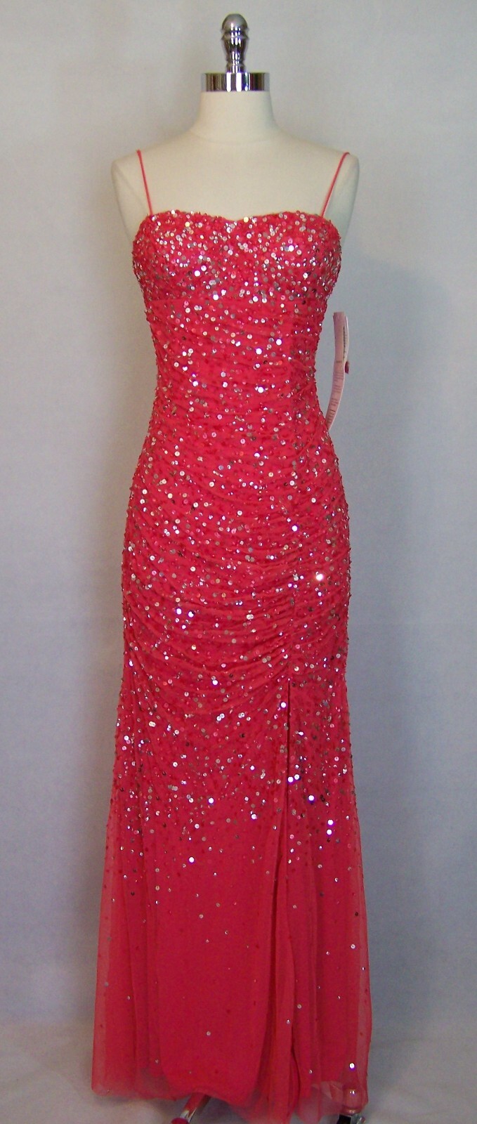 NWT NOS Y2K Bombshell Pink Ruched Sequin Evening Dress Size 2