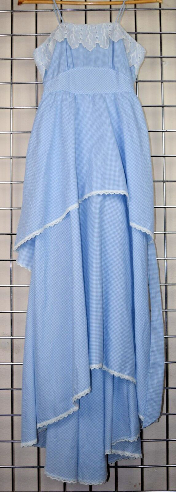 Vintage Dress Jody T of California Size 7 70s Blue Gingham Plaid Tiered Skirt