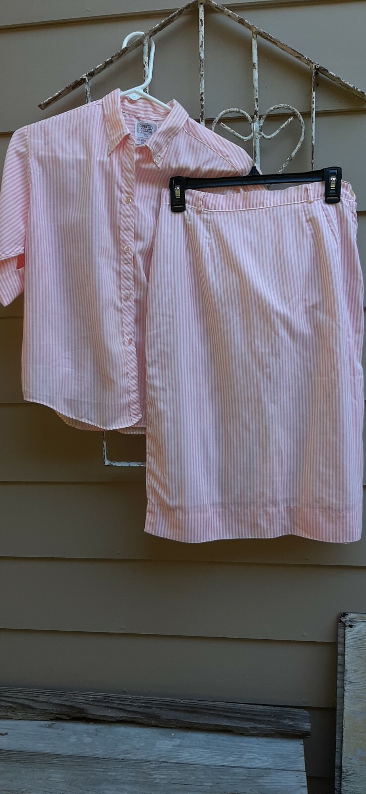 Vintage 60s Womens Blouse & Skirt Pink&white Stripe set 15/16 by Country Corner