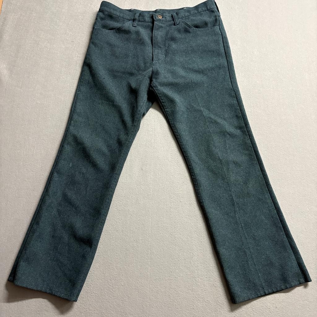 Vintage Wrangler Wrancher Flare Jeans Mens 33×28 Green Polyester Dress Pants