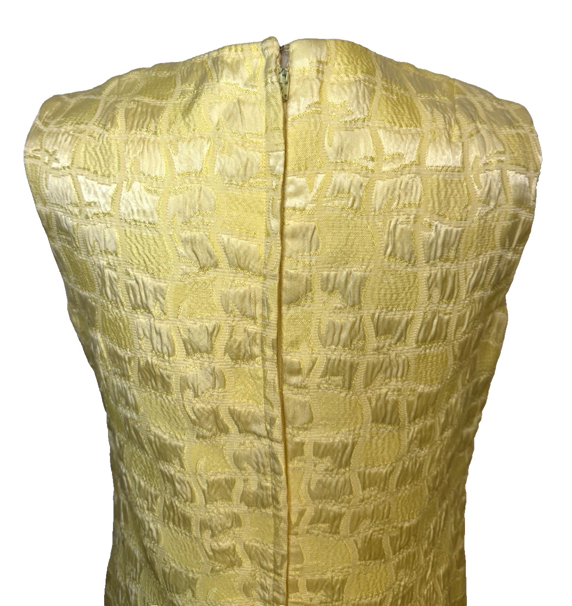 Vintage MOD 60’S Lemon YELLOW Geometric JACQUARD MINI COCKTAIL DRESS Pockets S/M
