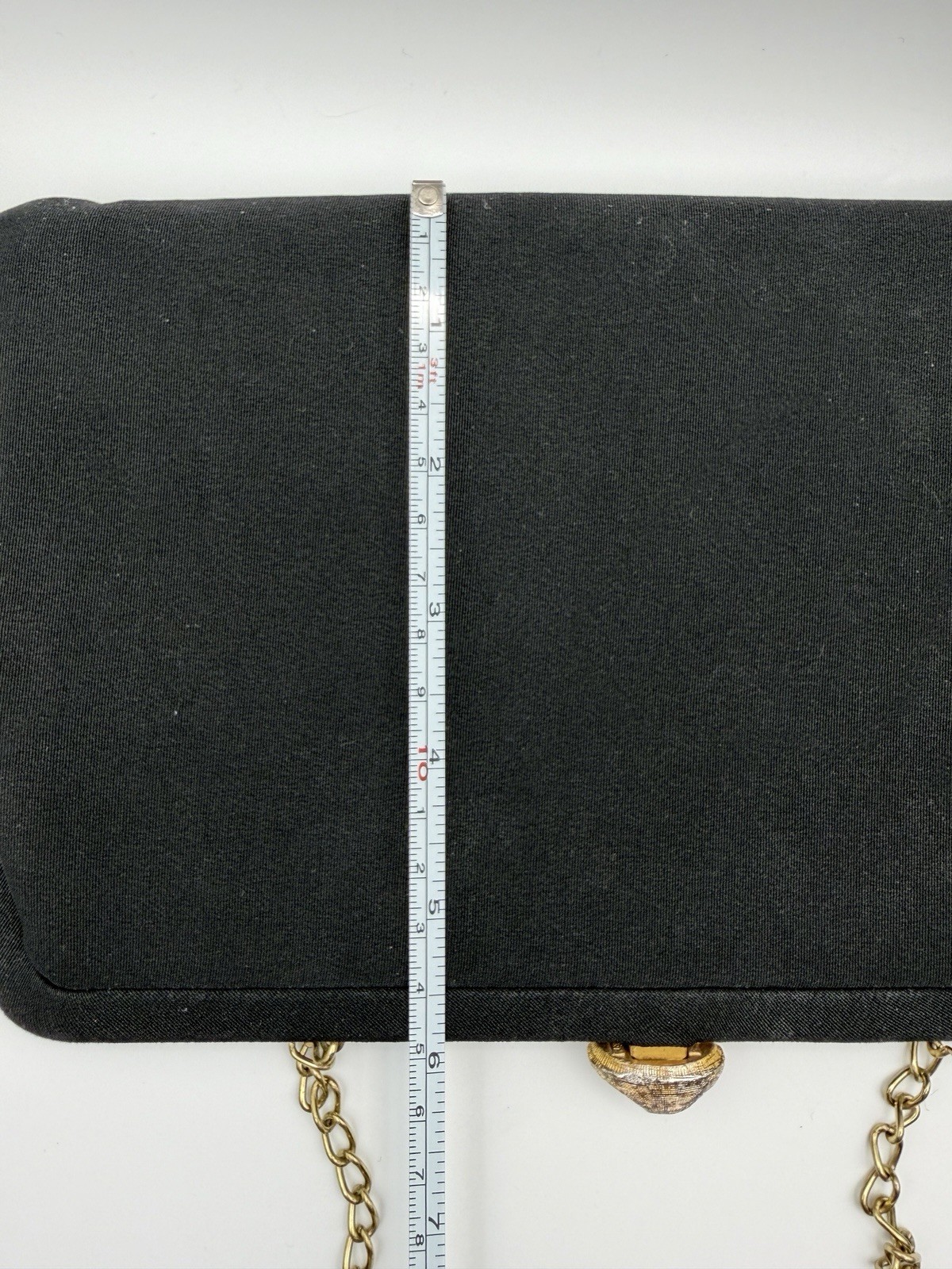 Vintage MCM Black Fabric Clutch Purse Evening Bag Gold Chain Owl Clasp Starburst