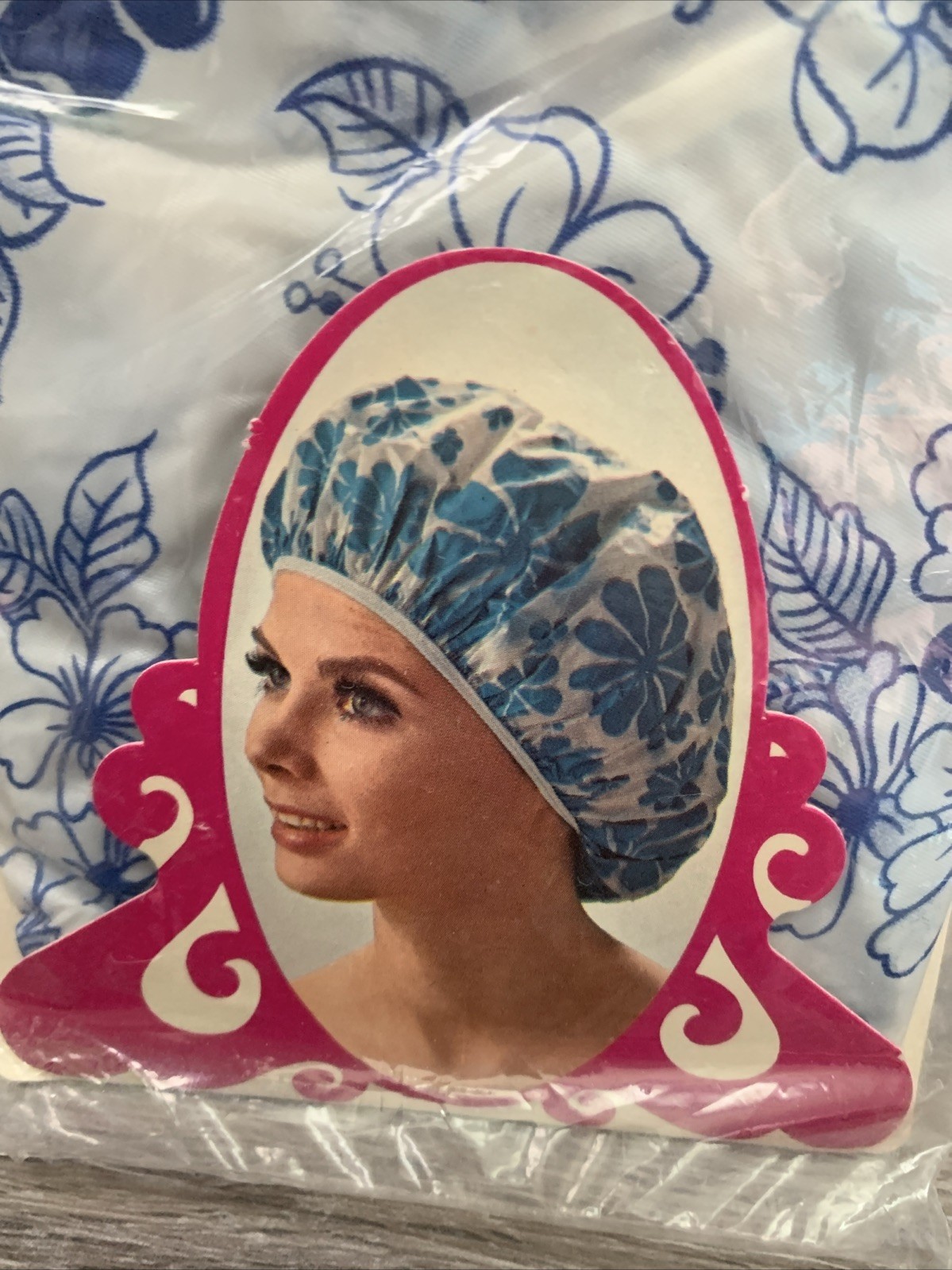 Vintage Tip Top Bouffant Shower Cap NOS in Package Blue Flowers