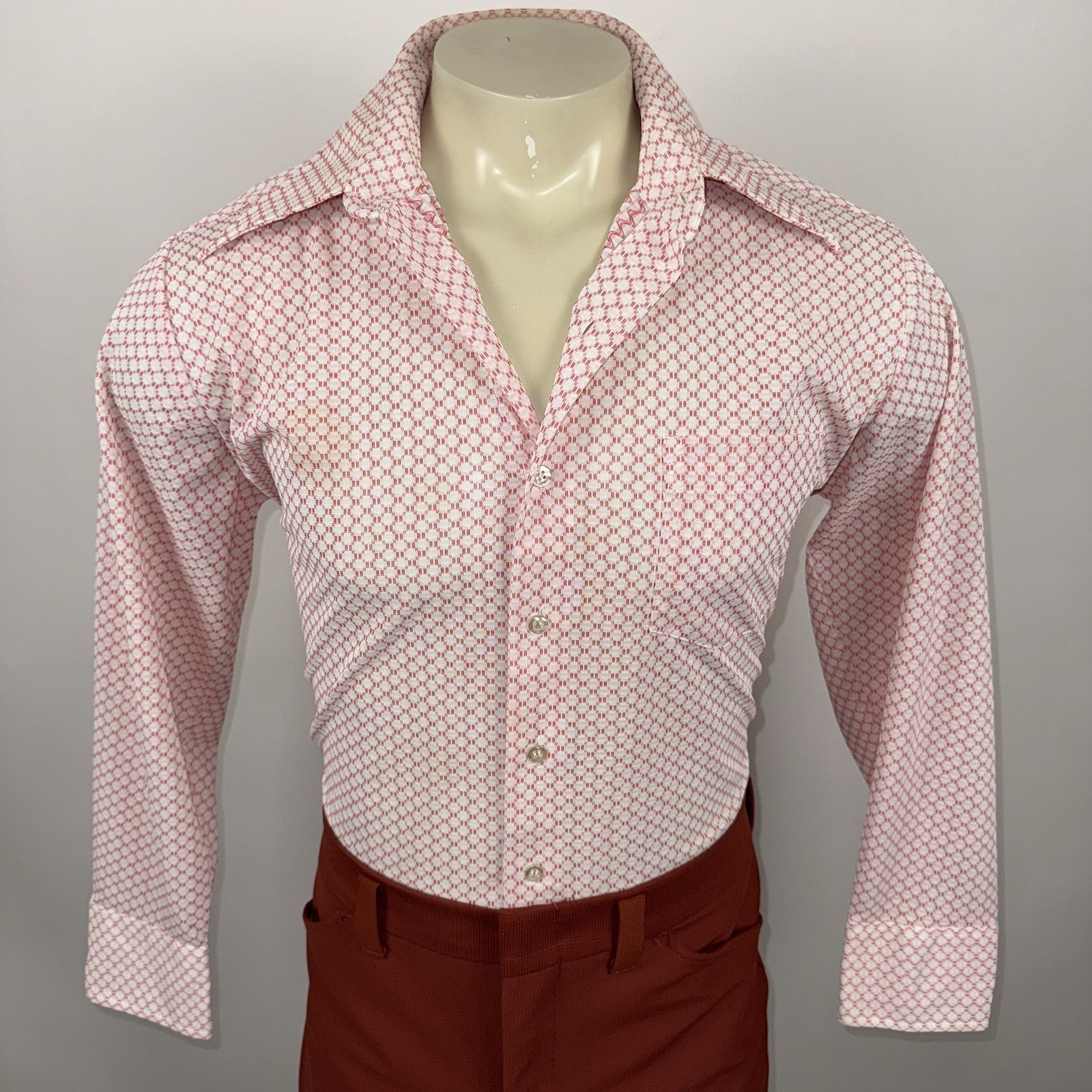 Vtg 60s 70s Infinit Dress Shirt Knit Polyester Nylon Disco Mod Large Mens 16 31