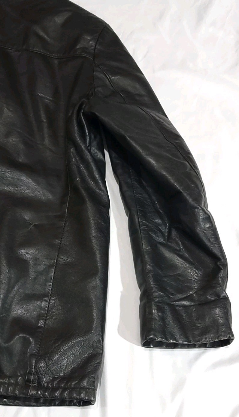 Vtg 70s LE CHEVRON Black Leather Car Coat Jacket Blazer Men’s 36 Slim S 1970s
