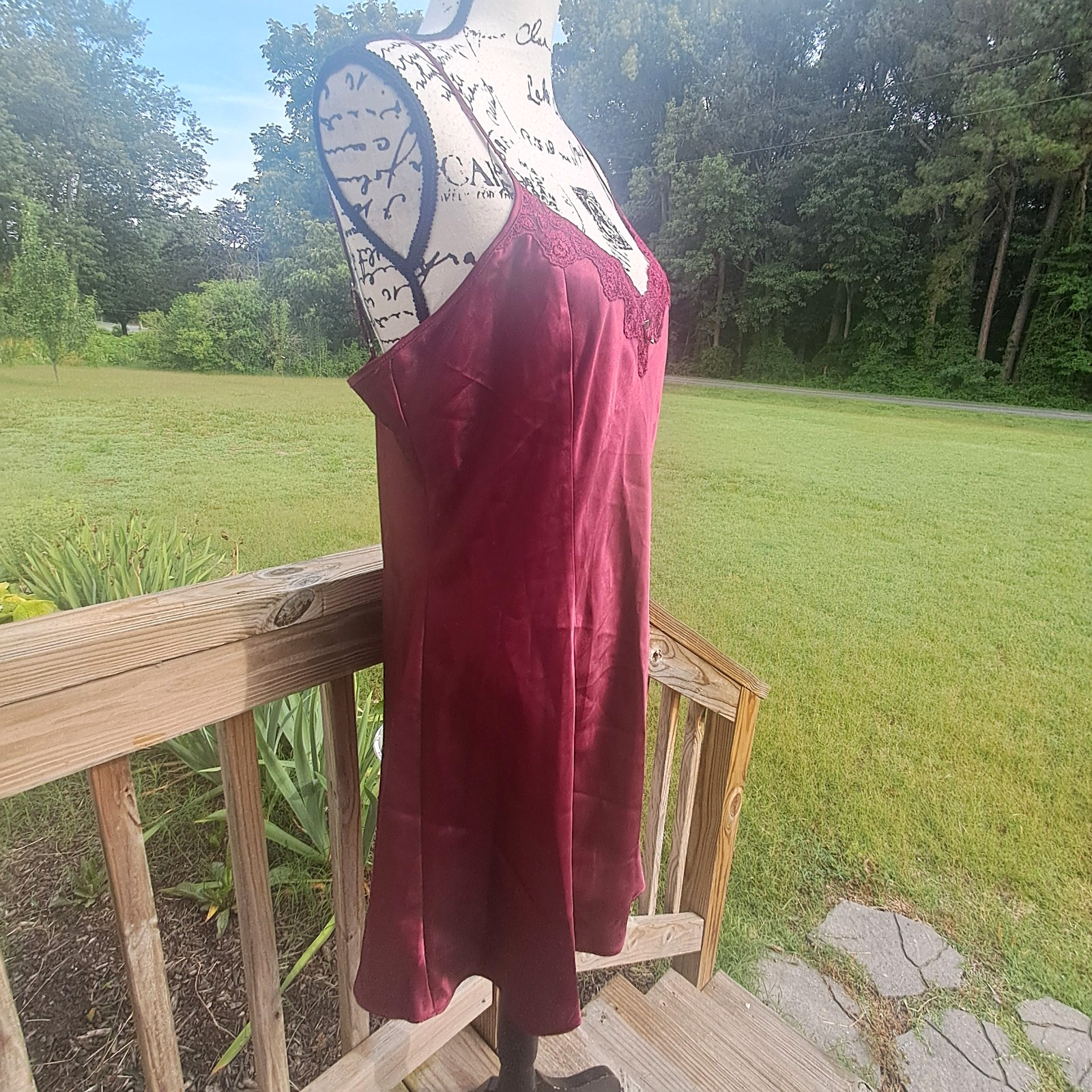 Vtg Sophia JC Penny Satin Lace Slip Dress Nightgown Large Burgundy Fairy Goth