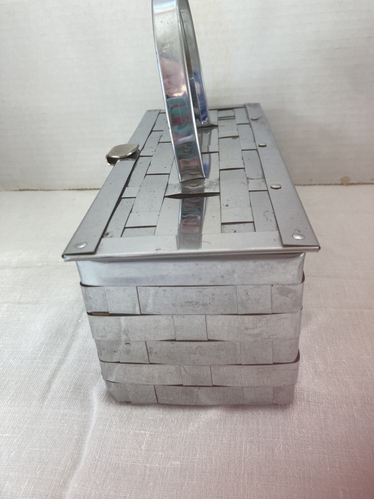 Vintage 1950’s Modern Silver Basket Weave Rectangle Metal Purse Handbag