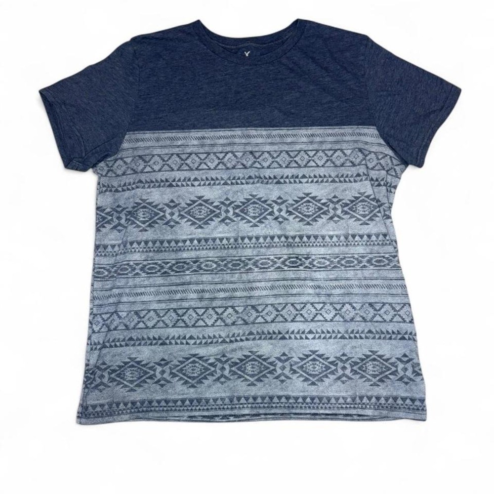 Navy and grey American Eagle Outfitters Vintage tribal T-Shirt Size L Y2k boho