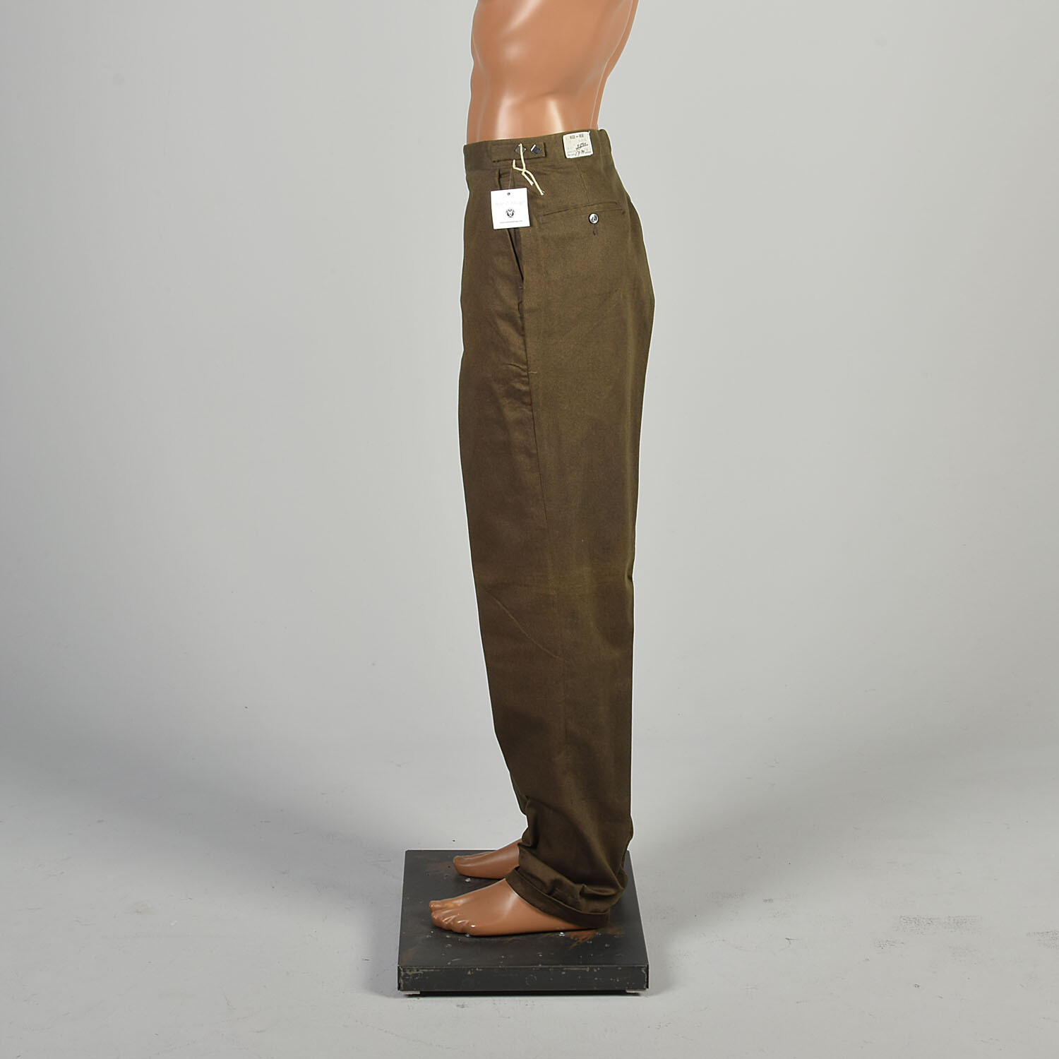41 x 33.5 1950s Green Pants Cotton Flat Front Work Deadstock Cuffed Trousers