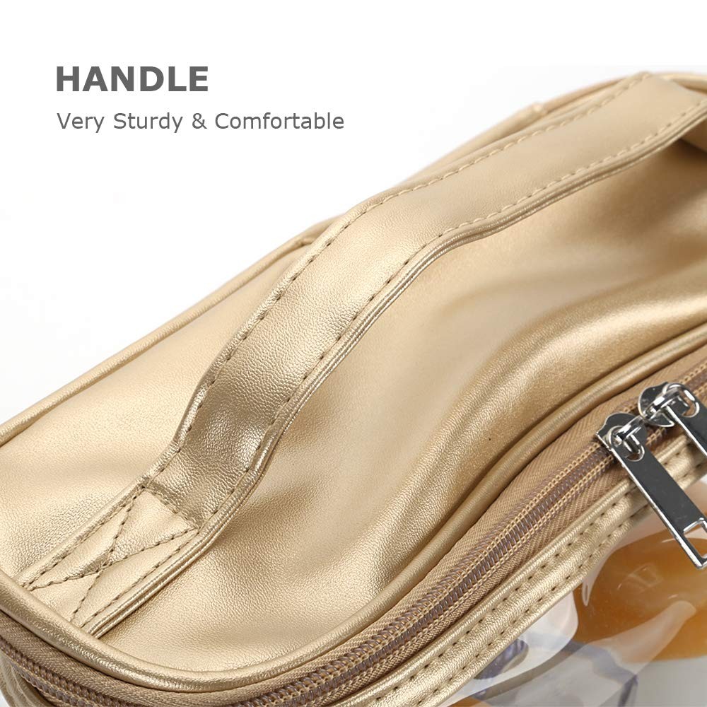 YORONIDA Cosmetic Bag, Portable Clear Toiletry Case 1 Piece, Gold 1PACK