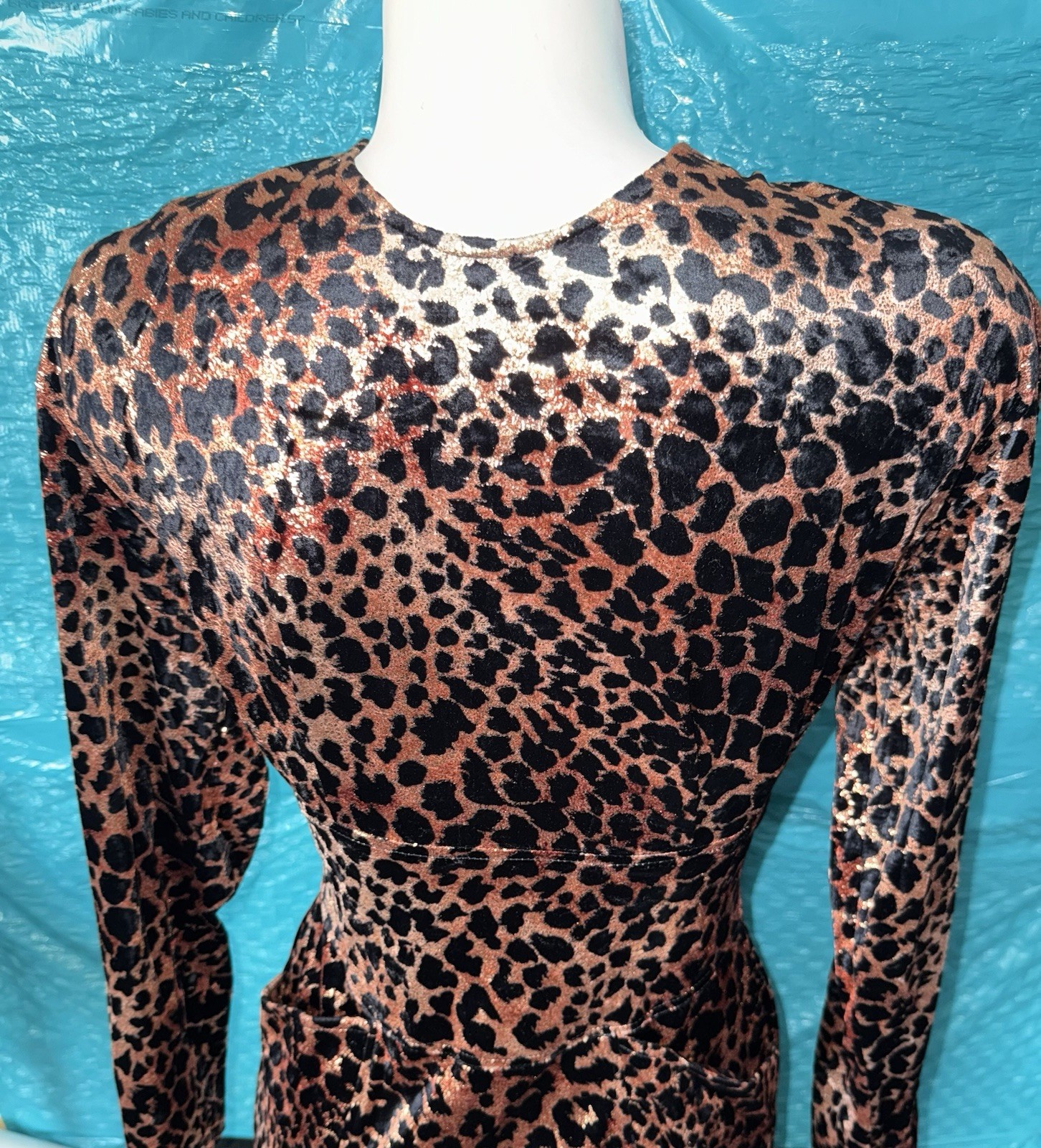 Vintage Janine Paris London New York Zip Up Metallic Leopard Dress Size M