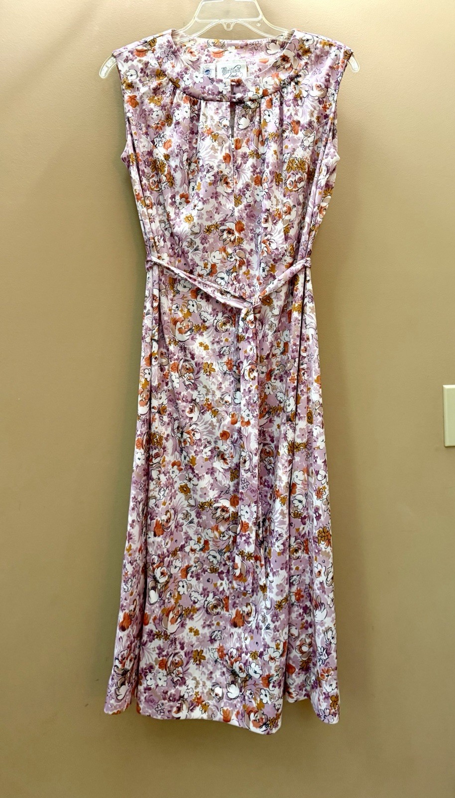 Vtg British Lady 1970s Floral Zip-Belted Sleeveless Retro Cottage Chic Day Dress