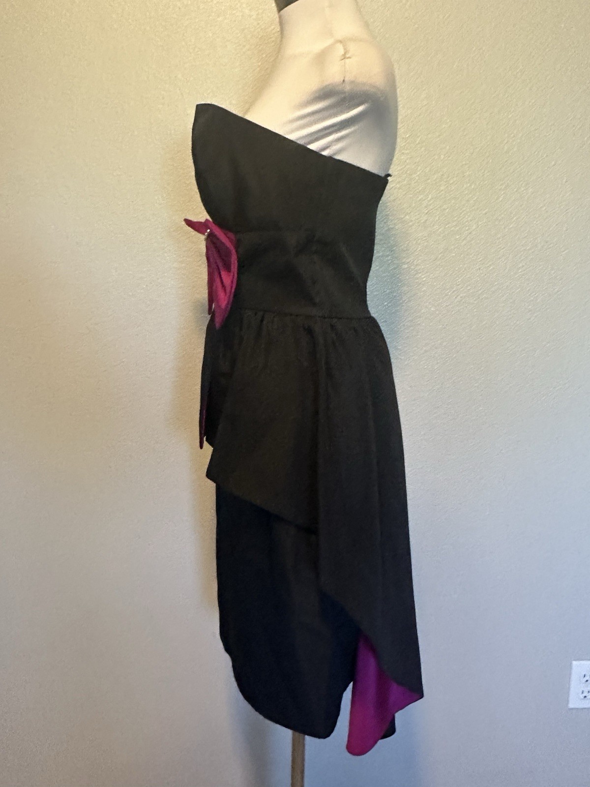 80’s Vintage Huey Waltzer Darcy Dress Party Cocktail Bow Strapless Glam Sz S/M