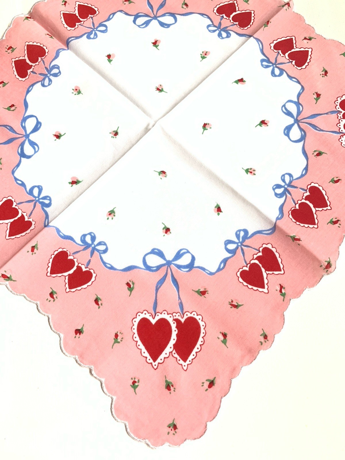 Darling Red Double Heart Valentine Handkerchief ~ Cotton ~ New LuRay Hankie