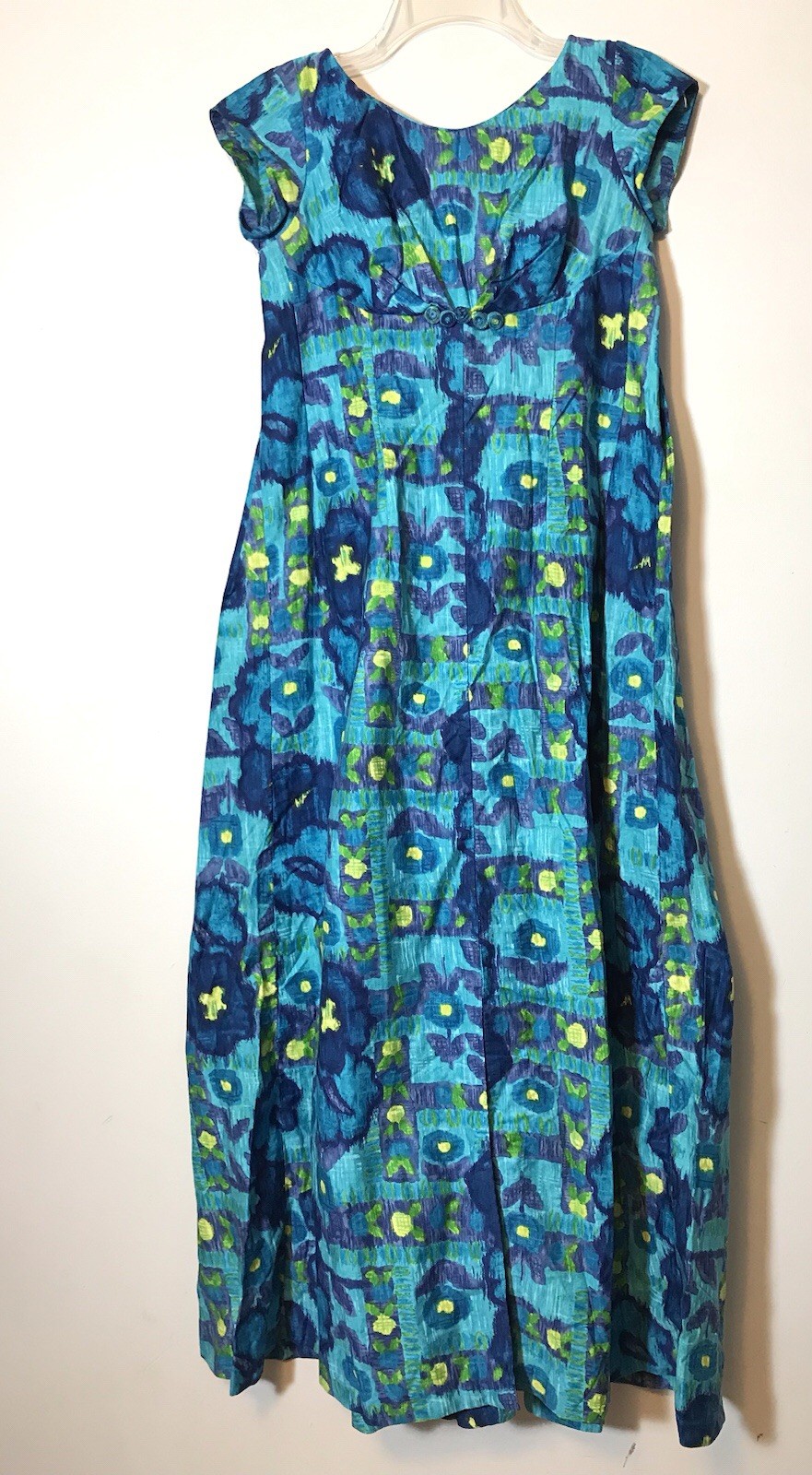 Vintage 1960s Waikiki Hawaiian Floral Psychedelic Watercolor Maxi Dress 70s M/L