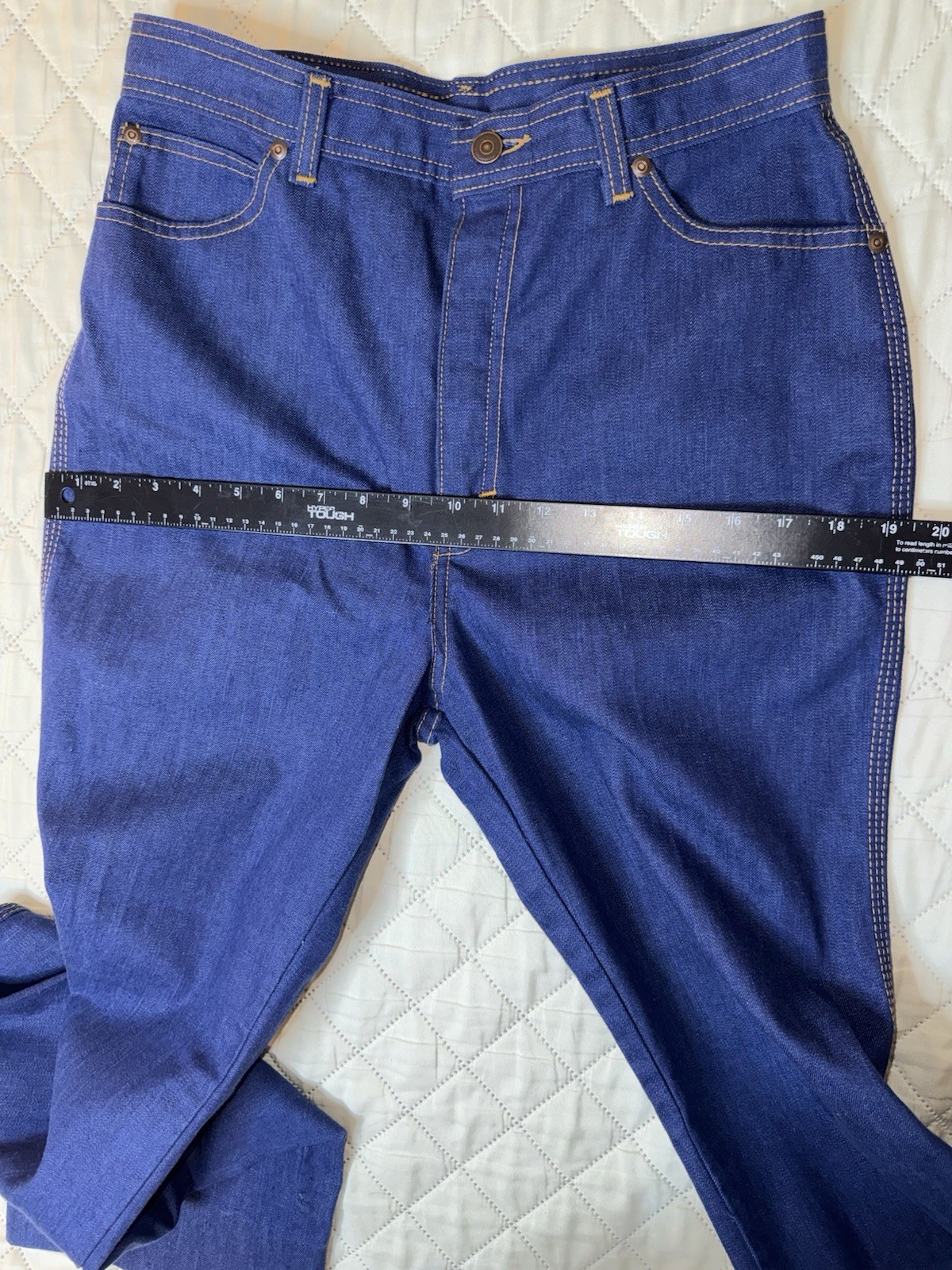 Vintage 70s Disco High Waist DARK Denim Jeans Talon 42 Zip Flare Leg Geometric
