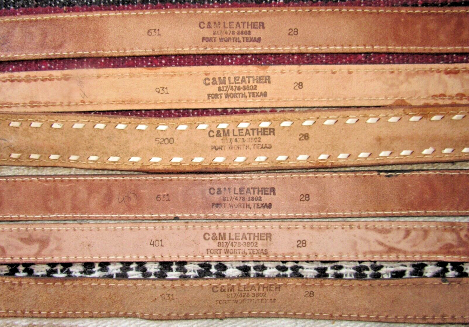 Vintage Western C&M Co Tooled/Buckstitch Leather Belts 6 pc Size 28 NEW