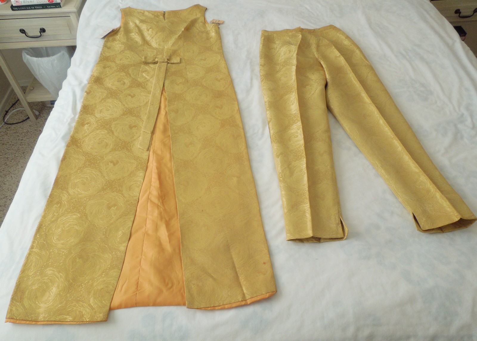 Vtg 60s KUKULUS Originals Gold Rose Jacquard Long Jacket & Pants ~ Sz 10 ~ NWT
