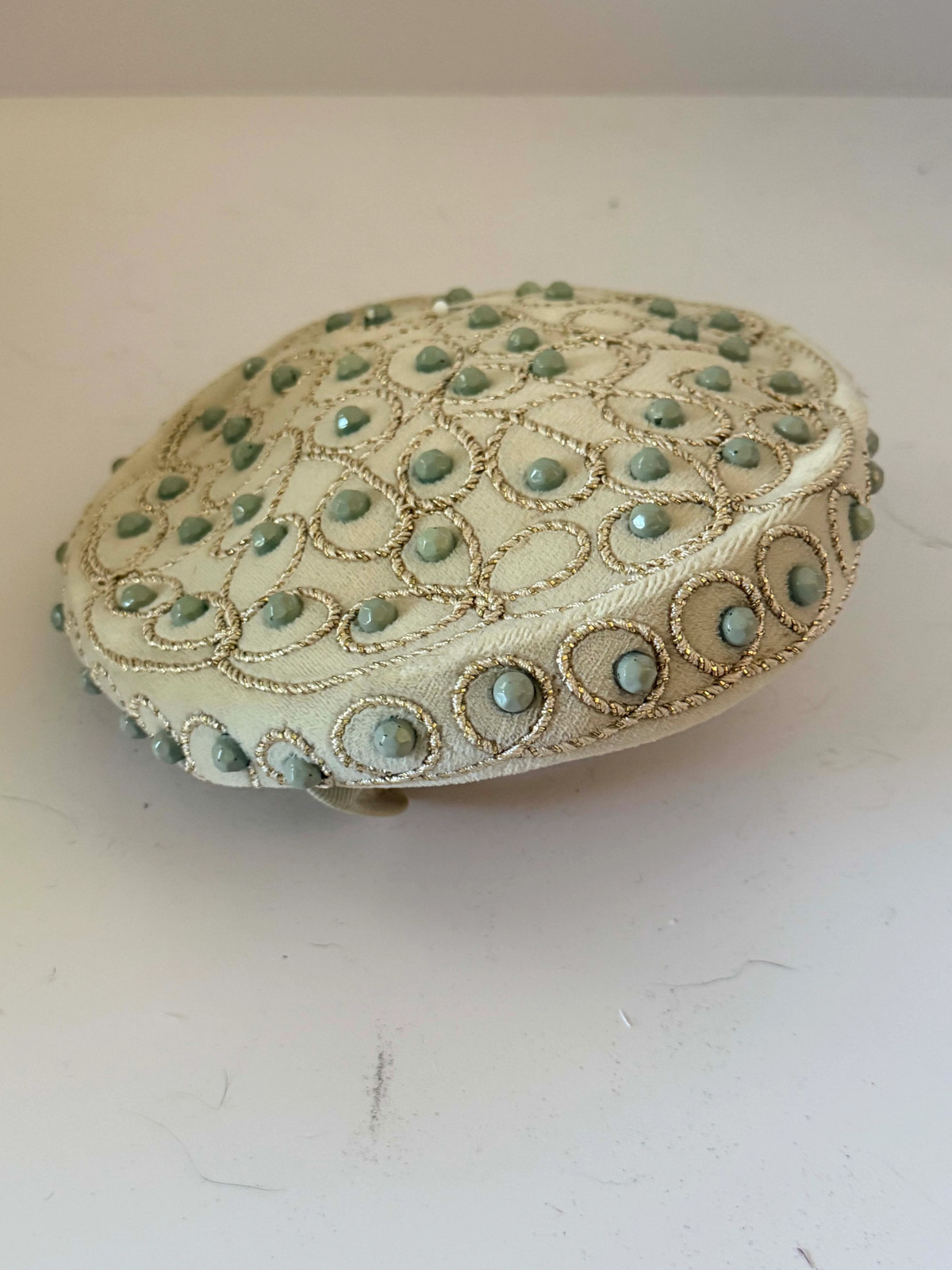 Vintage Embellished Ivory Pillbox Hat | Beaded Cocktail Hat | 1960s Formal