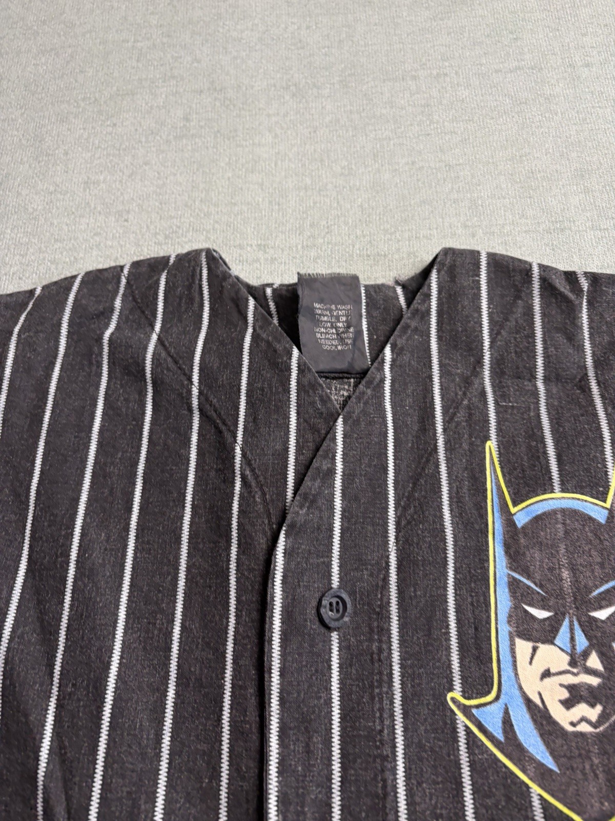 Batman 1991 Vintage Pinstripe RARE Shirt Baseball Style 24x17inches Sz 12Y
