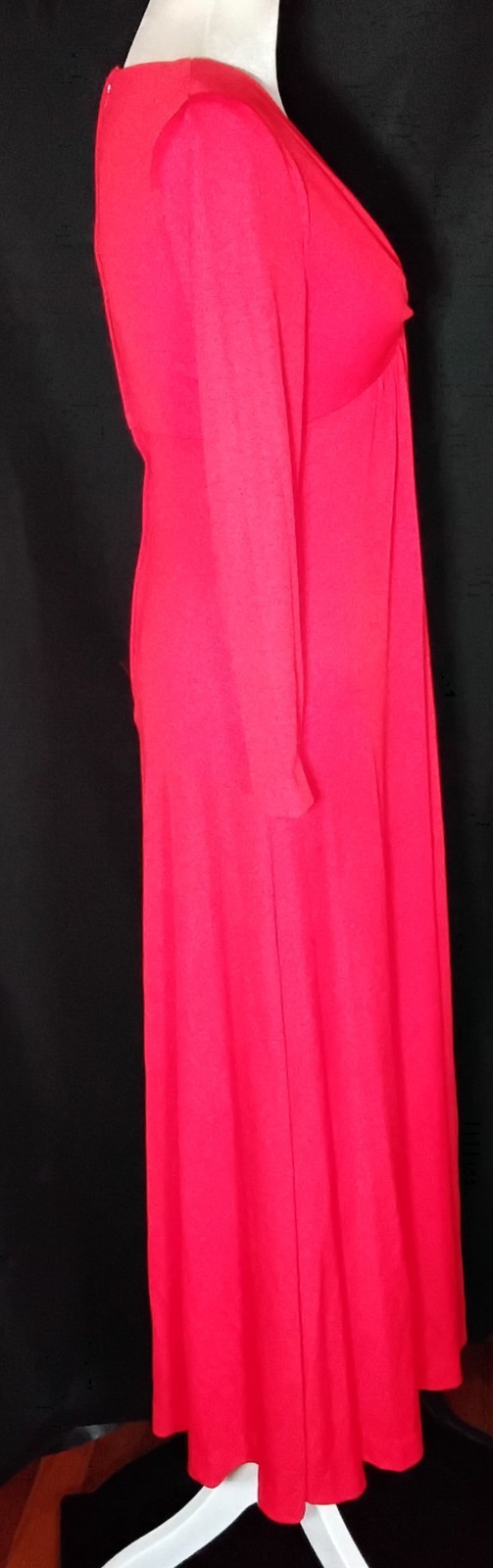 Vtg 70s Shawn Jrs Petite Long Sleeve Maxi Red Dress V Neck Sz 3 USA Union Label